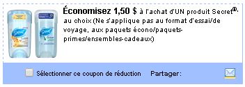 Coupon rabais déodorants  Secret en poudre sur Utilisource.ca
